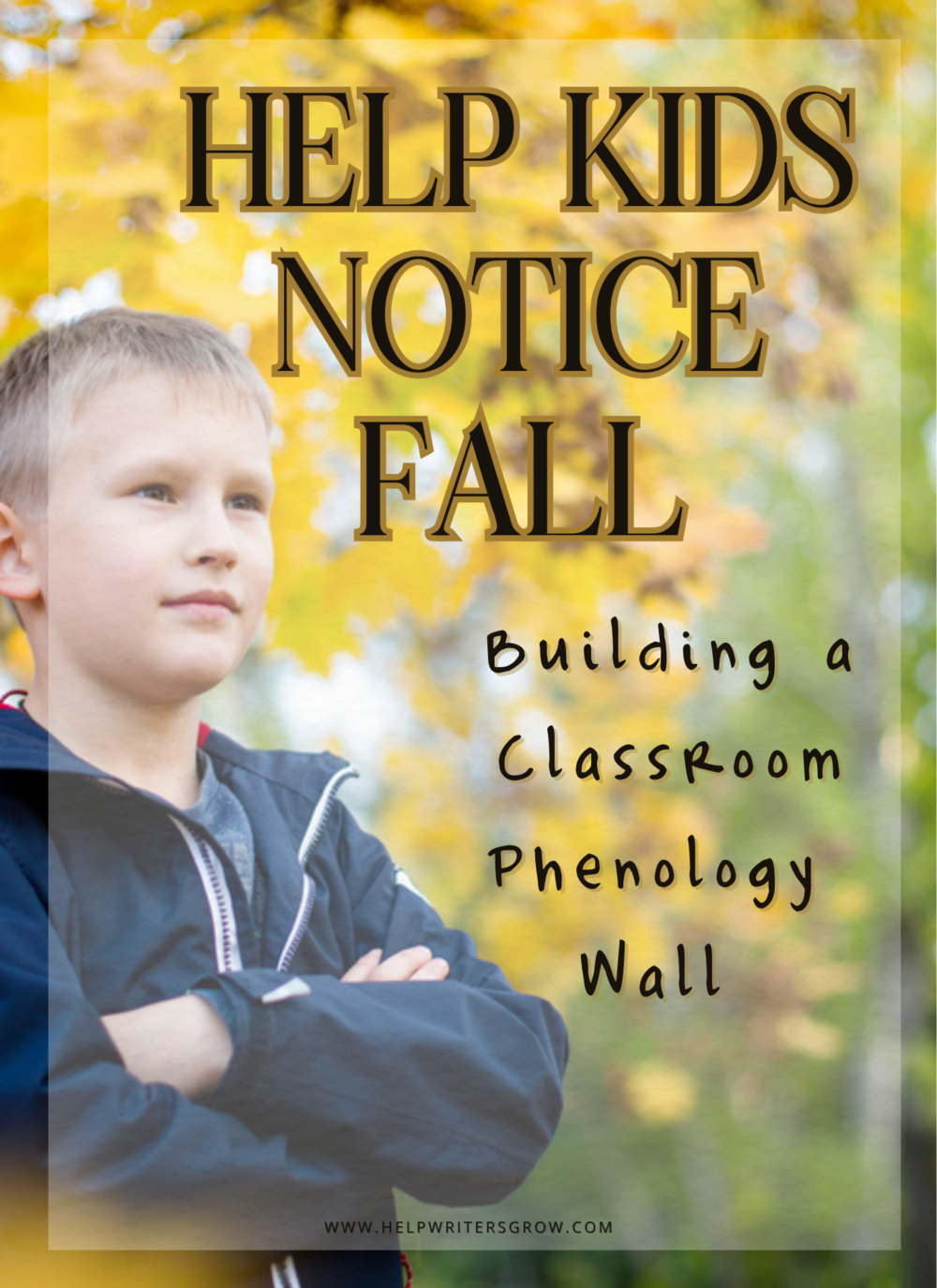 Child outdoors beneath yellow autumn leaves noticing the changing fall season