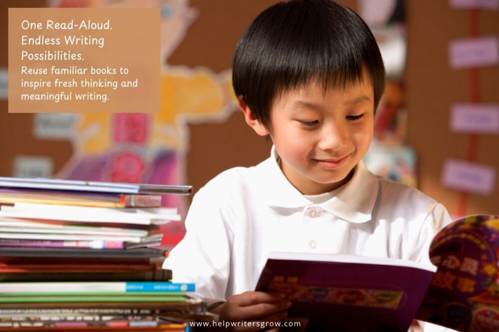 Smiling young boy enjoying a book, illustrating how reading response journals encourage elementary students to connect reading with meaningful writing.
